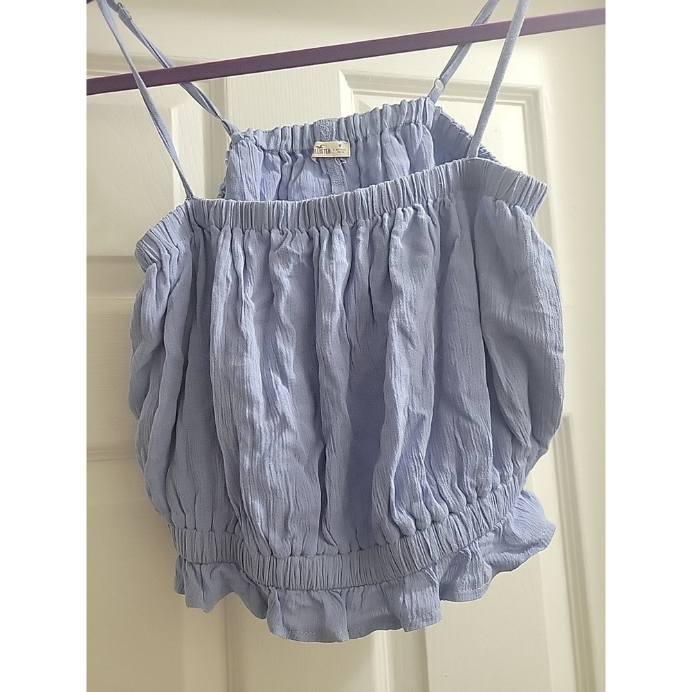 Hollister Womens Blue Smocked Ruffle Hem Camisole Top Size M Adjustable Straps - Picture 3 of 9